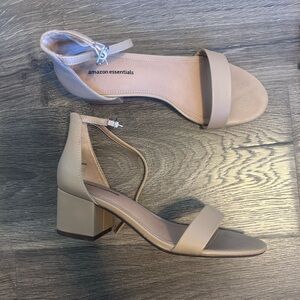 Amazon Essentials Beige Block Heel Ankle-Strap Sandals